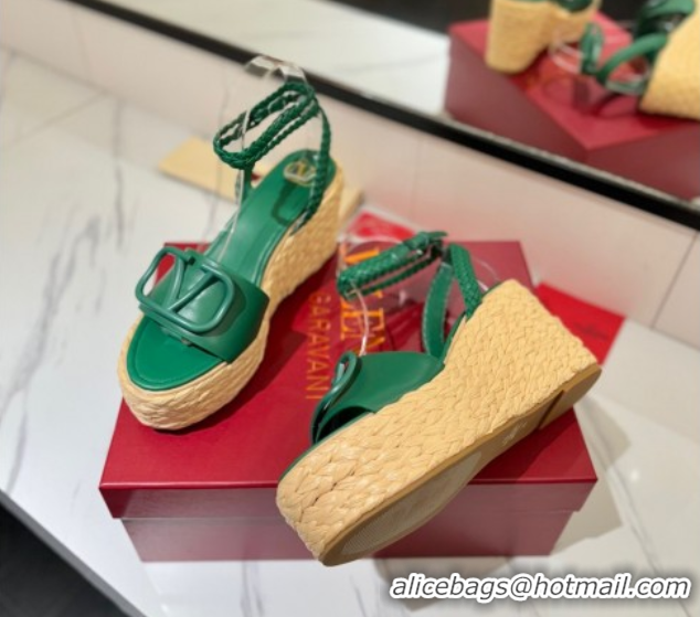 Good Looking Valentino VLogo Calfskin Leather Wedge Sandals 9cm Green 2025 VA082113 0821129