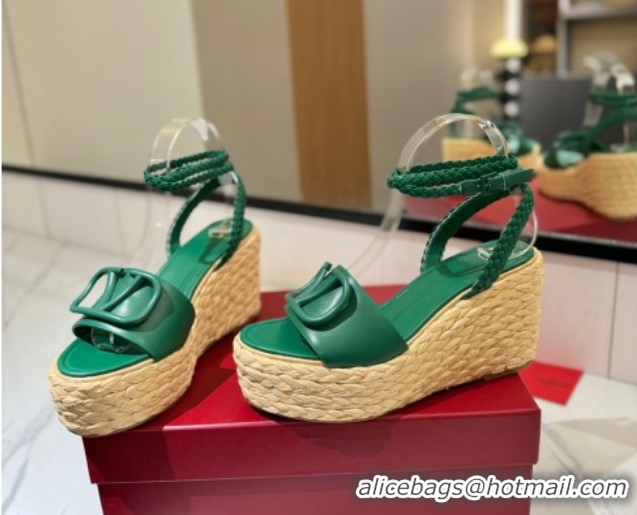Good Looking Valentino VLogo Calfskin Leather Wedge Sandals 9cm Green 2025 VA082113 0821129