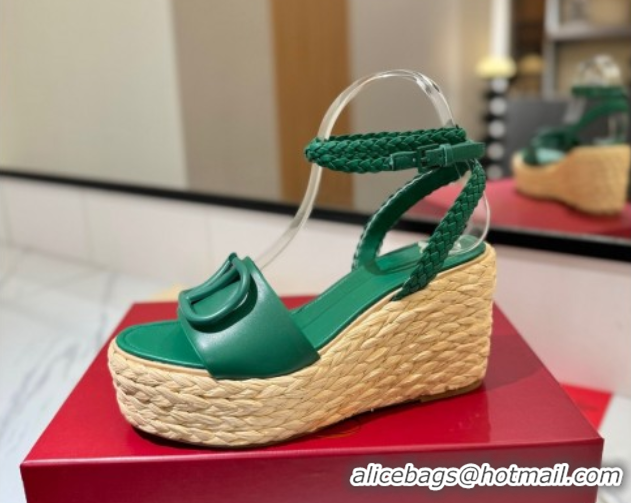 Good Looking Valentino VLogo Calfskin Leather Wedge Sandals 9cm Green 2025 VA082113 0821129