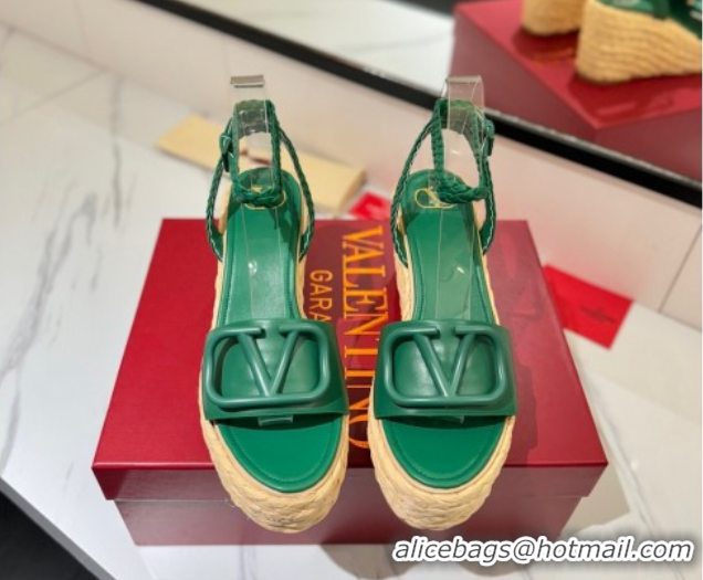 Good Looking Valentino VLogo Calfskin Leather Wedge Sandals 9cm Green 2025 VA082113 0821129