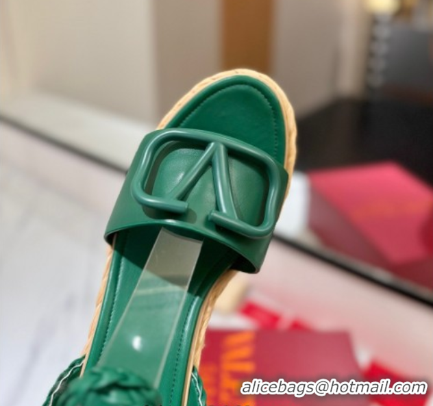 Good Looking Valentino VLogo Calfskin Leather Wedge Sandals 9cm Green 2025 VA082113 0821129