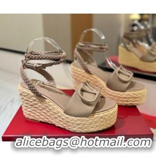 Lowest Price Valentino VLogo Calfskin Leather Wedge Sandals 9cm Dusty Beige 2025 VA082113 0821130