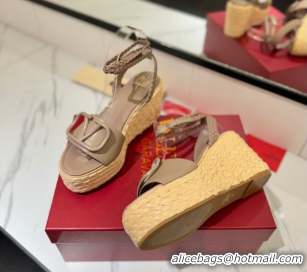 Lowest Price Valentino VLogo Calfskin Leather Wedge Sandals 9cm Dusty Beige 2025 VA082113 0821130