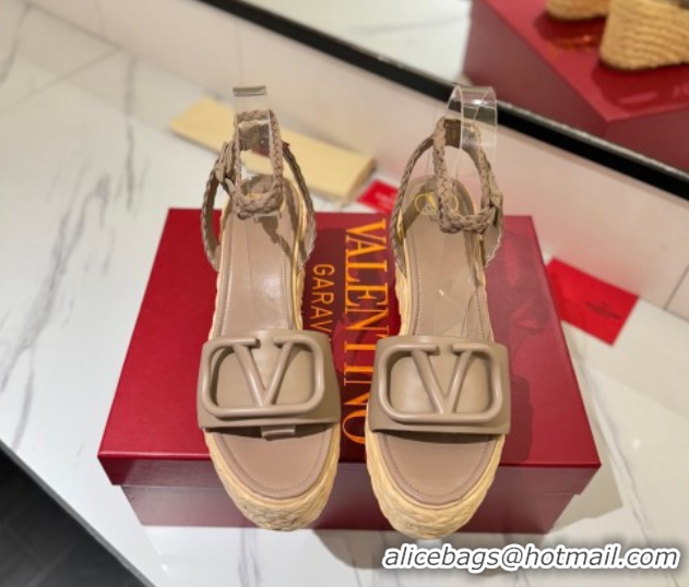 Lowest Price Valentino VLogo Calfskin Leather Wedge Sandals 9cm Dusty Beige 2025 VA082113 0821130