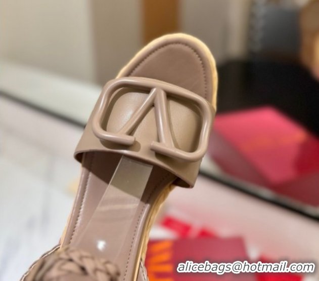 Lowest Price Valentino VLogo Calfskin Leather Wedge Sandals 9cm Dusty Beige 2025 VA082113 0821130