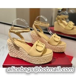Low Price Valentino VLogo Calfskin Leather Wedge Sandals 9cm Yellow 2025 VA082113 0821132