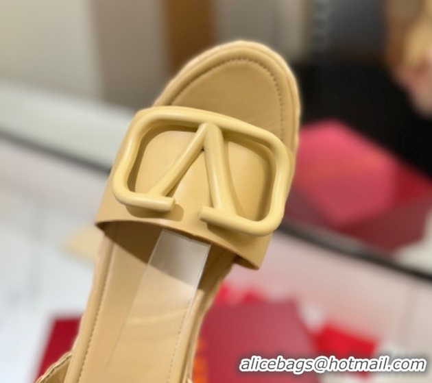 Low Price Valentino VLogo Calfskin Leather Wedge Sandals 9cm Yellow 2025 VA082113 0821132
