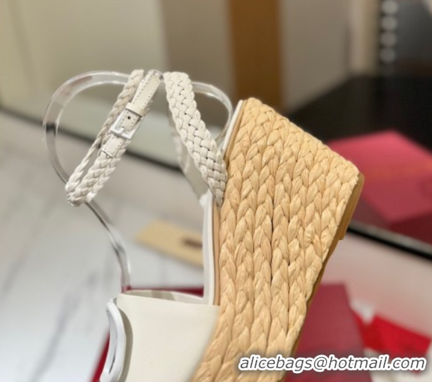 Discount Valentino VLogo Calfskin Leather Wedge Sandals 9cm White 2025 VA082113 0821135