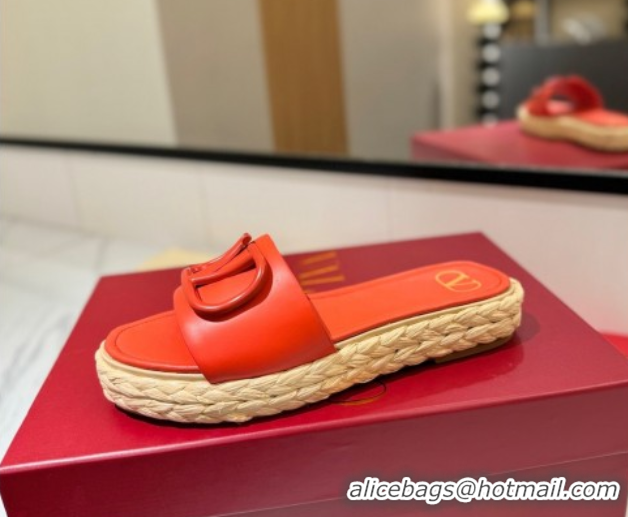 Most Popular Valentino VLogo Calfskin Leather Flat Slides Sandal Orange 2025 VA082114 0821141