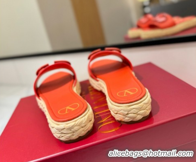Most Popular Valentino VLogo Calfskin Leather Flat Slides Sandal Orange 2025 VA082114 0821141