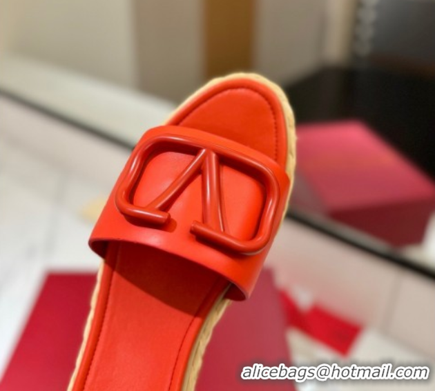 Most Popular Valentino VLogo Calfskin Leather Flat Slides Sandal Orange 2025 VA082114 0821141