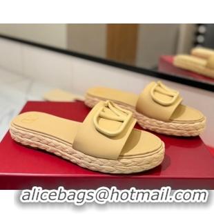 Best Product Valentino VLogo Calfskin Leather Flat Slides Sandal Yellow 2025 VA082114 0821147