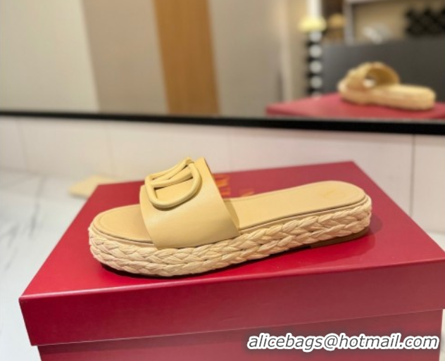Best Product Valentino VLogo Calfskin Leather Flat Slides Sandal Yellow 2025 VA082114 0821147