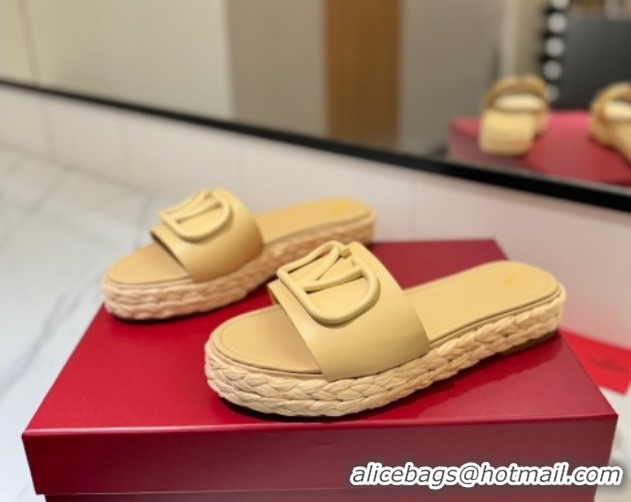 Best Product Valentino VLogo Calfskin Leather Flat Slides Sandal Yellow 2025 VA082114 0821147