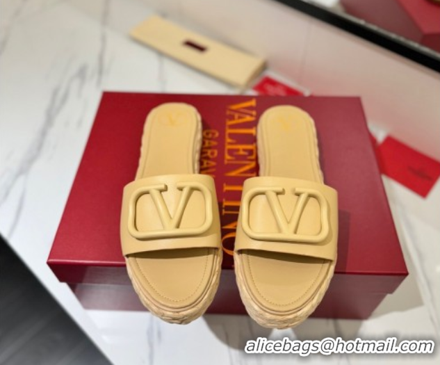 Best Product Valentino VLogo Calfskin Leather Flat Slides Sandal Yellow 2025 VA082114 0821147