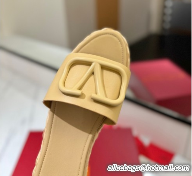 Best Product Valentino VLogo Calfskin Leather Flat Slides Sandal Yellow 2025 VA082114 0821147