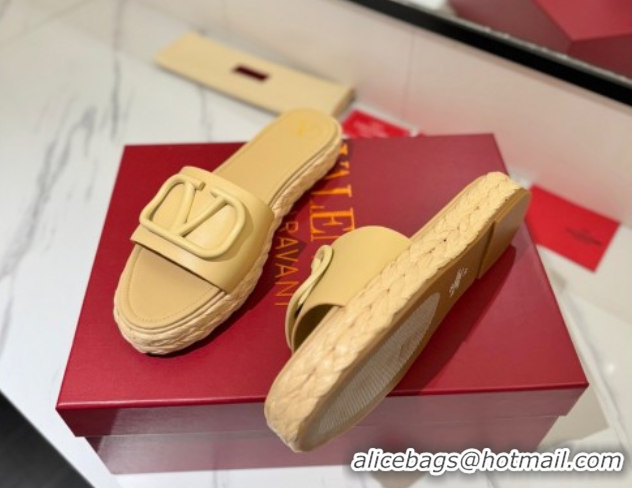 Best Product Valentino VLogo Calfskin Leather Flat Slides Sandal Yellow 2025 VA082114 0821147