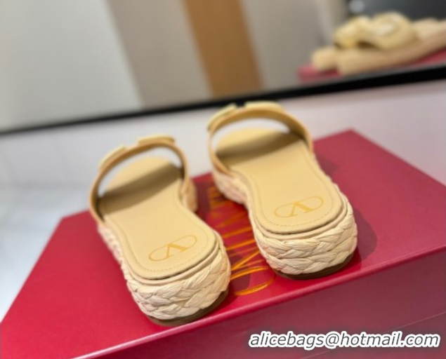 Best Product Valentino VLogo Calfskin Leather Flat Slides Sandal Yellow 2025 VA082114 0821147