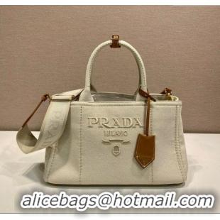 Buy Discount Prada Jardiniere large canvas handbag 1BG554 White 2025