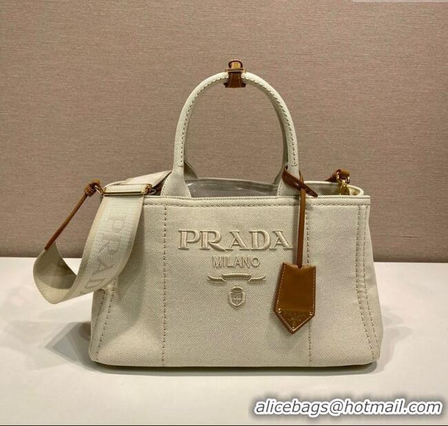 Buy Discount Prada Jardiniere large canvas handbag 1BG554 White 2025