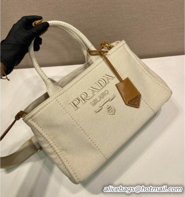 Buy Discount Prada Jardiniere large canvas handbag 1BG554 White 2025
