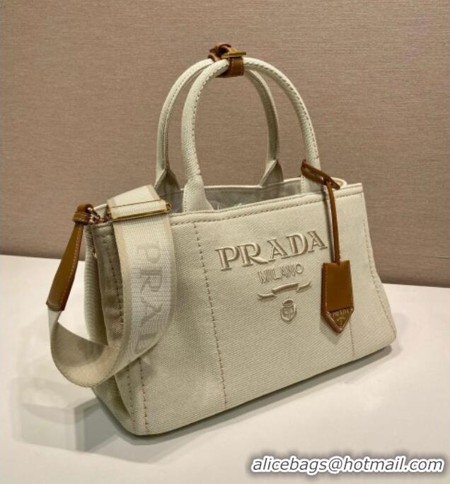Buy Discount Prada Jardiniere large canvas handbag 1BG554 White 2025