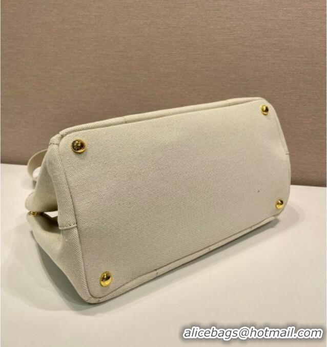 Buy Discount Prada Jardiniere large canvas handbag 1BG554 White 2025