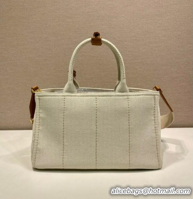 Buy Discount Prada Jardiniere large canvas handbag 1BG554 White 2025