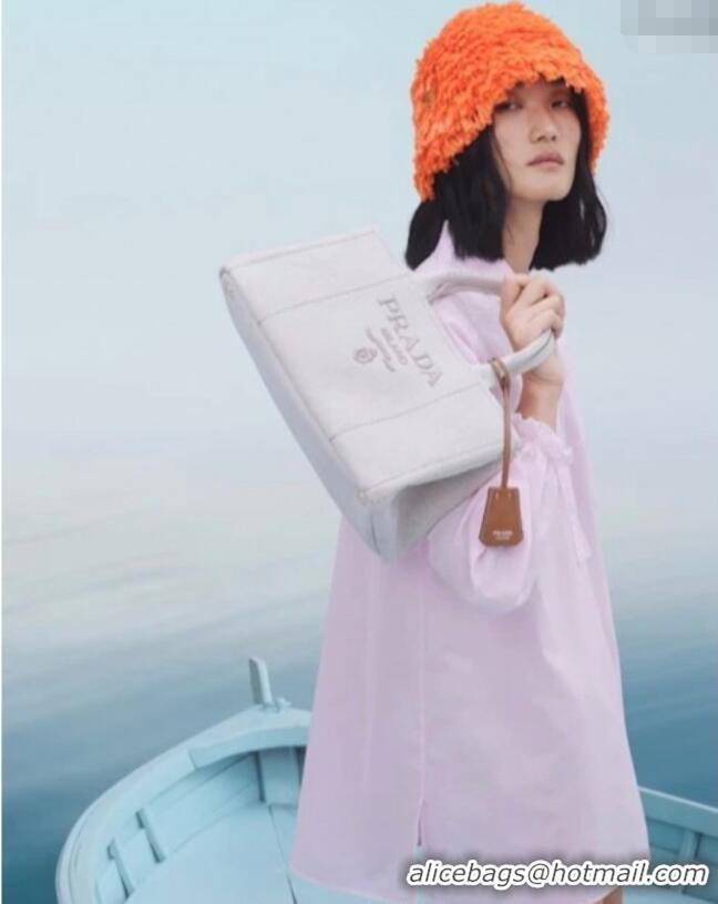 Buy Discount Prada Jardiniere large canvas handbag 1BG554 White 2025