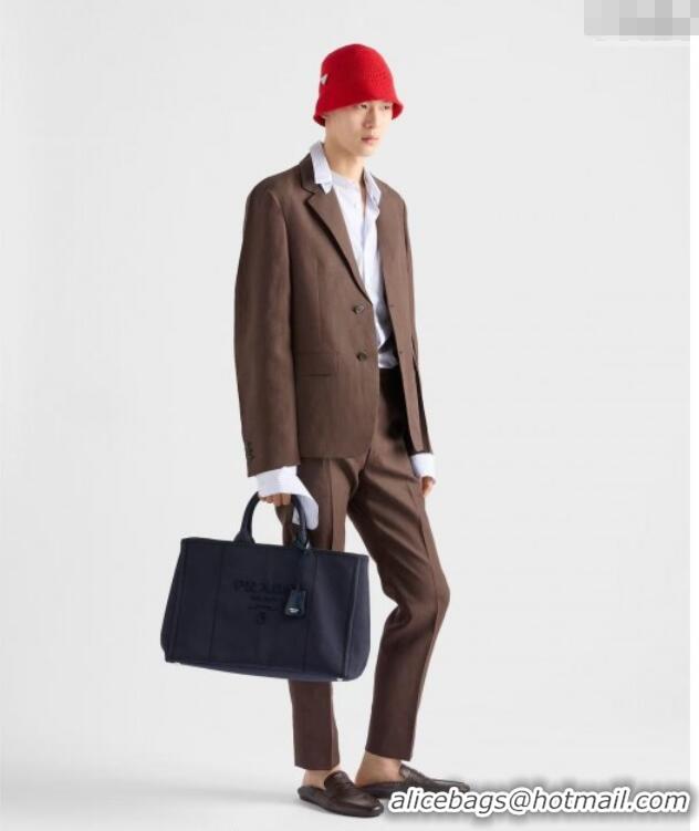 Super Quality Prada Mens Jardinière extra-large cotton canvas tote bag 2VG131 Baltic Blue 2025