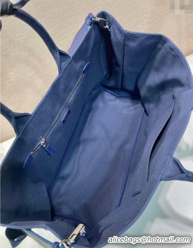 Super Quality Prada Mens Jardinière extra-large cotton canvas tote bag 2VG131 Baltic Blue 2025