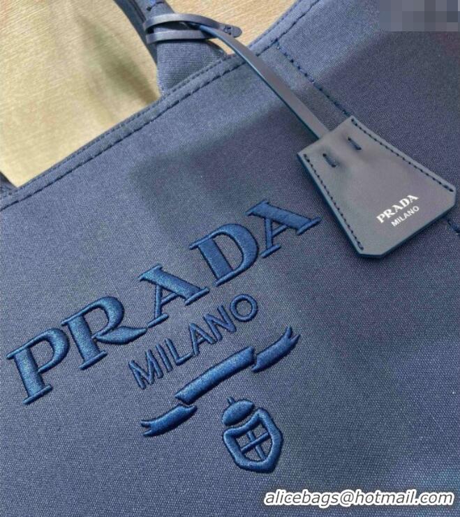 Super Quality Prada Mens Jardinière extra-large cotton canvas tote bag 2VG131 Baltic Blue 2025