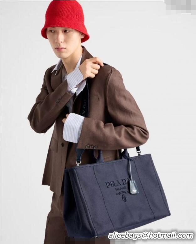 Super Quality Prada Mens Jardinière extra-large cotton canvas tote bag 2VG131 Baltic Blue 2025