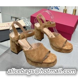 Grade Quality Valentino Fawcette Platform Sandals 10cm in Suede Light Brown 0902033