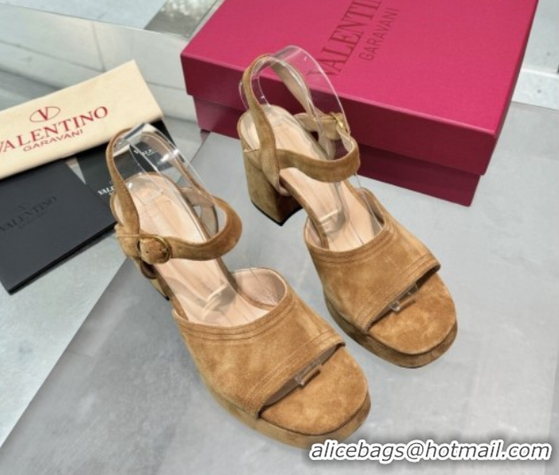 Grade Quality Valentino Fawcette Platform Sandals 10cm in Suede Light Brown 0902033