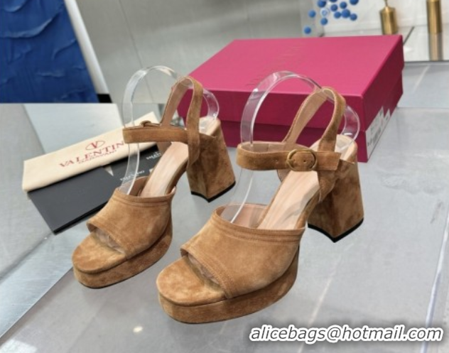 Grade Quality Valentino Fawcette Platform Sandals 10cm in Suede Light Brown 0902033