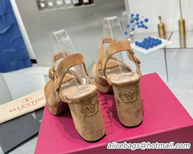 Grade Quality Valentino Fawcette Platform Sandals 10cm in Suede Light Brown 0902033