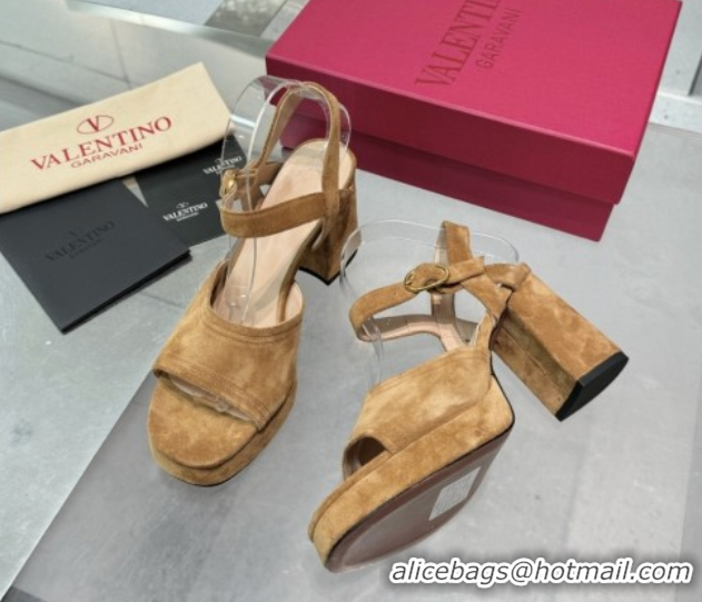 Grade Quality Valentino Fawcette Platform Sandals 10cm in Suede Light Brown 0902033