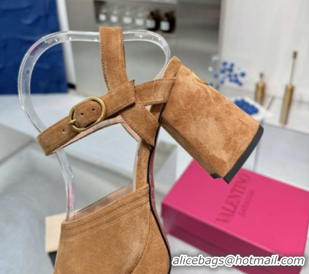 Grade Quality Valentino Fawcette Platform Sandals 10cm in Suede Light Brown 0902033