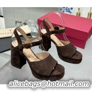 Buy Discount Valentino Fawcette Platform Sandals 10cm in Suede Dark Brown 0902034