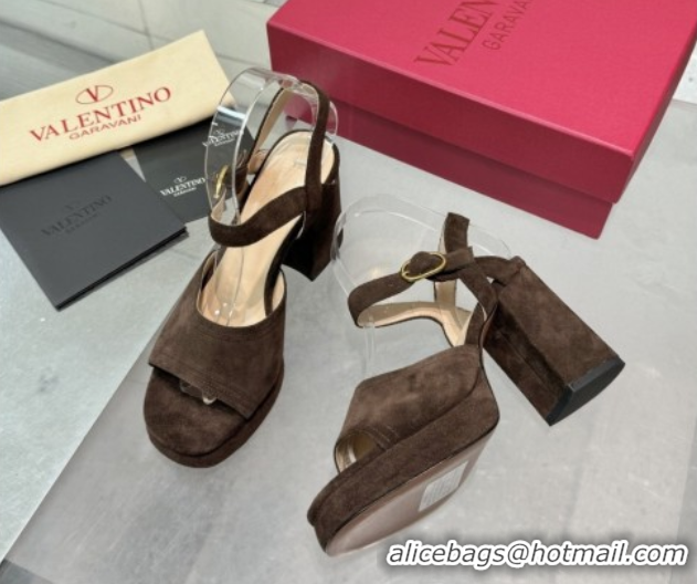Buy Discount Valentino Fawcette Platform Sandals 10cm in Suede Dark Brown 0902034