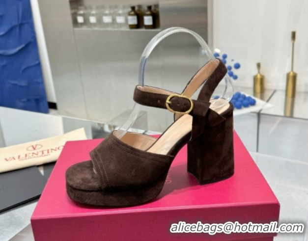 Buy Discount Valentino Fawcette Platform Sandals 10cm in Suede Dark Brown 0902034