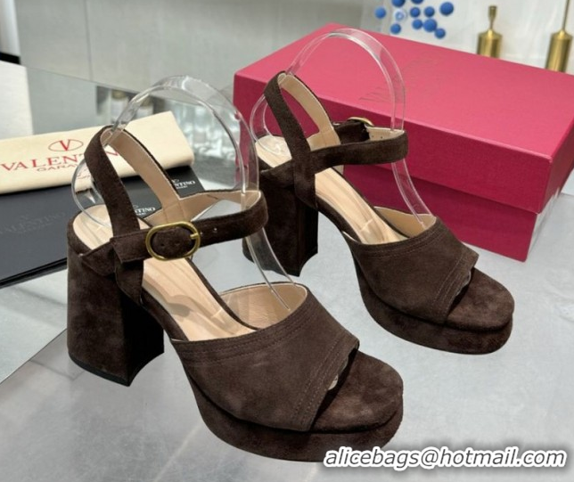 Buy Discount Valentino Fawcette Platform Sandals 10cm in Suede Dark Brown 0902034