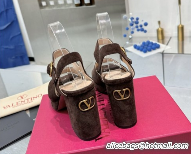 Buy Discount Valentino Fawcette Platform Sandals 10cm in Suede Dark Brown 0902034