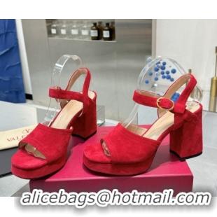 Classic Hot Valentino Fawcette Platform Sandals 10cm in Suede Red 0902035