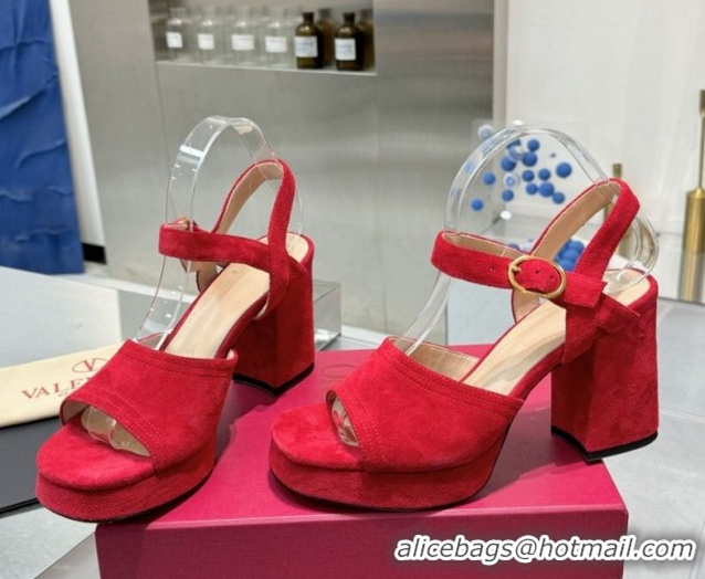 Classic Hot Valentino Fawcette Platform Sandals 10cm in Suede Red 0902035