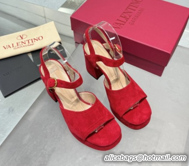 Classic Hot Valentino Fawcette Platform Sandals 10cm in Suede Red 0902035