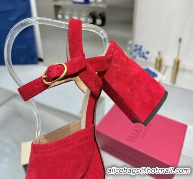 Classic Hot Valentino Fawcette Platform Sandals 10cm in Suede Red 0902035