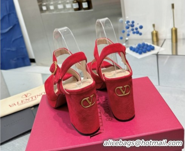 Classic Hot Valentino Fawcette Platform Sandals 10cm in Suede Red 0902035