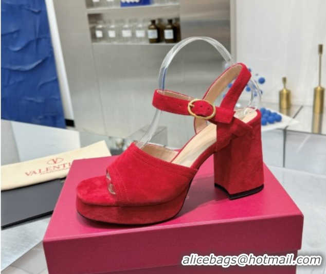 Classic Hot Valentino Fawcette Platform Sandals 10cm in Suede Red 0902035